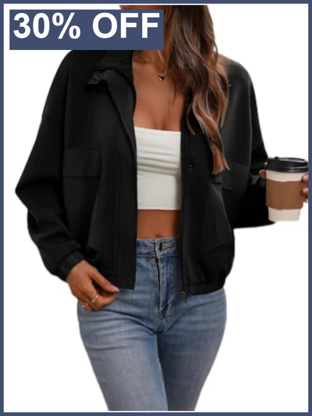 Women's Cropped Utility Safari Jacket Zip Up Stand Collar Anorak